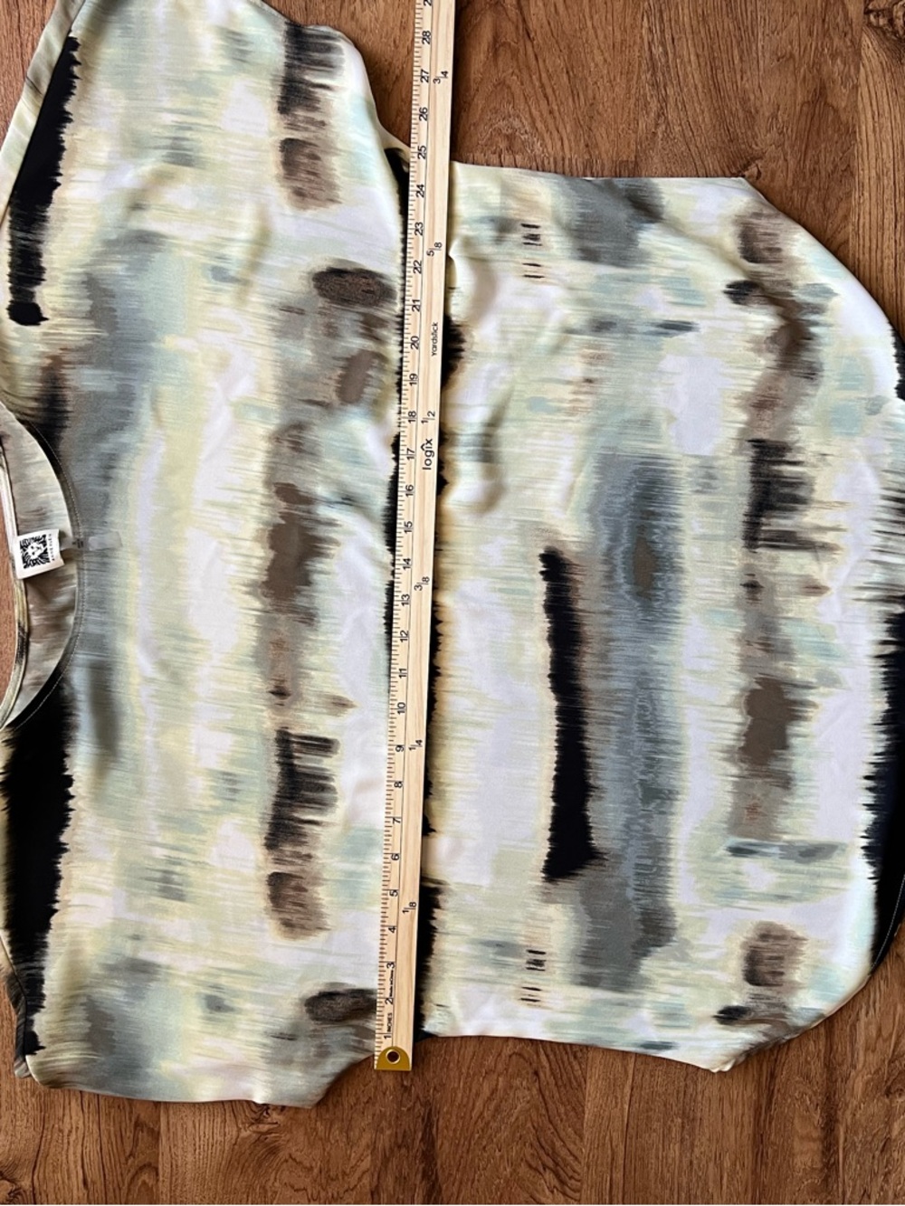 Anne Klein Blouse XL Abstract Print Neutral Boho Flowy Top Short Sleeve - Picture 8 of 8